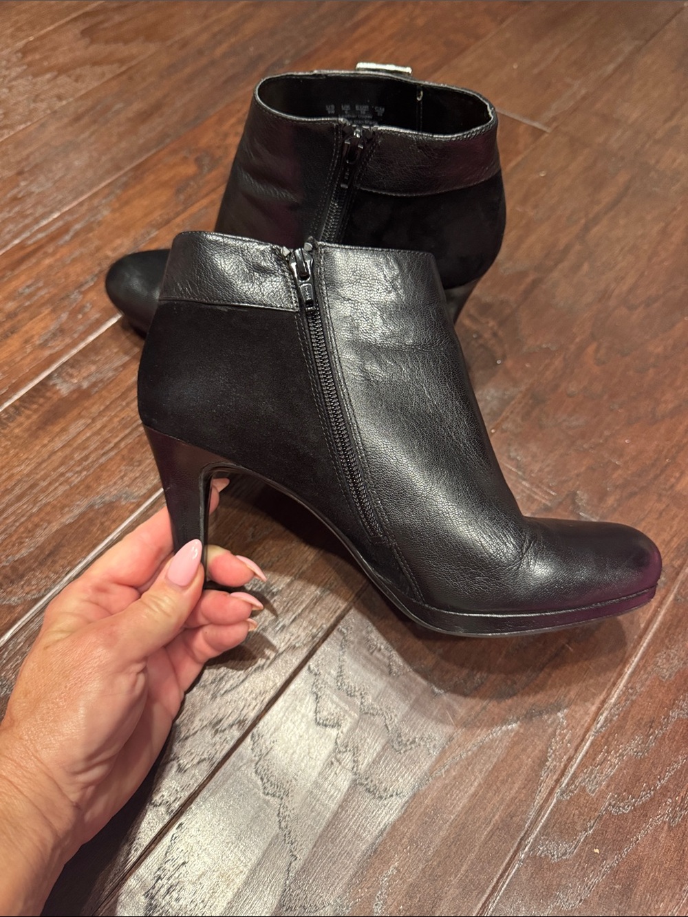 Naturalizer Black Leather & Suede Ankle Booties with Buckle - Picture 6 of 9